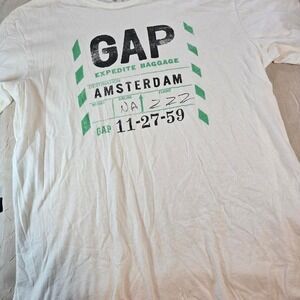 Gap Mens Amsterdam Baggage Tag Graphic T-Shirt White Large Travel Vintage Style